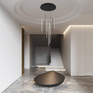 LightFixturesUSA-Modern 12-Light Black Cluster Tube LED Pendant Light-Chandelier-Black-