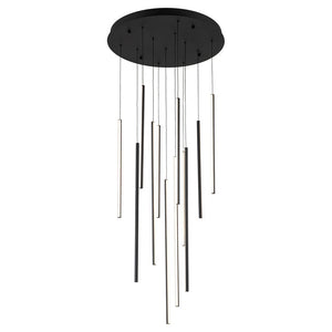 LightFixturesUSA-Modern 12-Light Black Cluster Tube LED Pendant Light-Chandelier-Black-