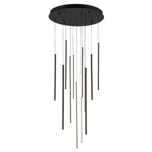 LightFixturesUSA-Modern 12-Light Black Cluster Tube LED Pendant Light-Chandelier-Black-