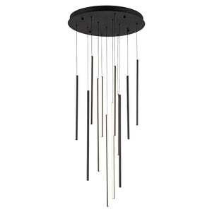 LightFixturesUSA-Modern 12-Light Black Cluster Tube LED Pendant Light-Chandelier-Black-