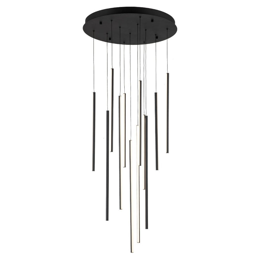 LightFixturesUSA-Modern 12-Light Black Cluster Tube LED Pendant Light-Chandelier-Black-