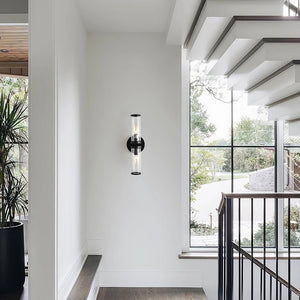 LightFixturesUSA-Modern 2-Light Double Glass Cylinder Wall Light-Wall Sconce-Black-
