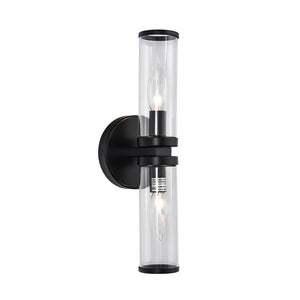LightFixturesUSA-Modern 2-Light Double Glass Cylinder Wall Light-Wall Sconce-Black-