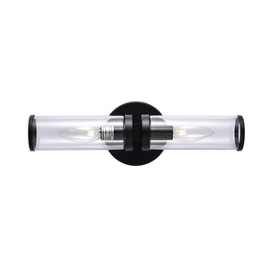 LightFixturesUSA-Modern 2-Light Double Glass Cylinder Wall Light-Wall Sconce-Black-