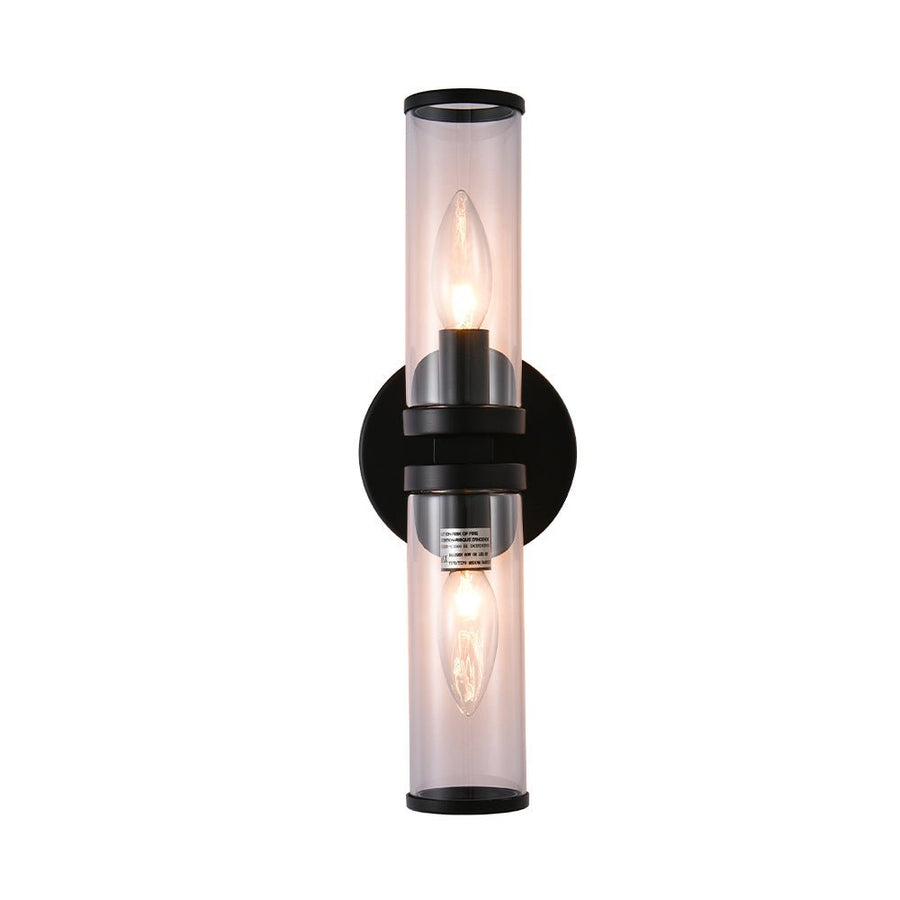 LightFixturesUSA-Modern 2-Light Double Glass Cylinder Wall Light-Wall Sconce-Black-