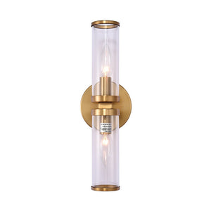 LightFixturesUSA-Modern 2-Light Double Glass Cylinder Wall Light-Wall Sconce-Brass-