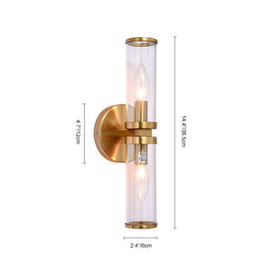 LightFixturesUSA-Modern 2-Light Double Glass Cylinder Wall Light-Wall Sconce-Brass-