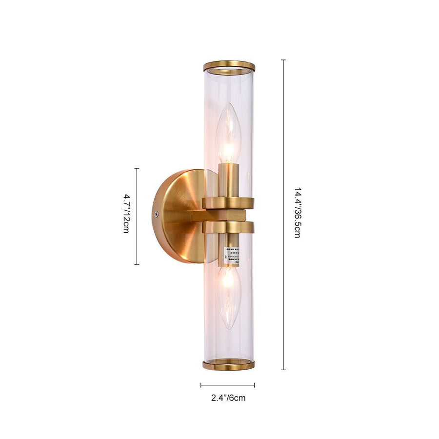 LightFixturesUSA-Modern 2-Light Double Glass Cylinder Wall Light-Wall Sconce-Brass-