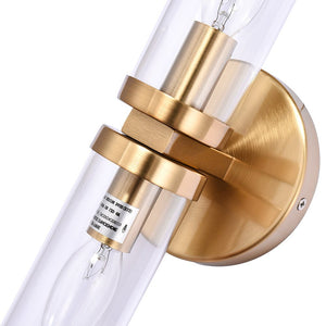 LightFixturesUSA-Modern 2-Light Double Glass Cylinder Wall Light-Wall Sconce-Brass-