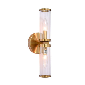 LightFixturesUSA-Modern 2-Light Double Glass Cylinder Wall Light-Wall Sconce-Brass-