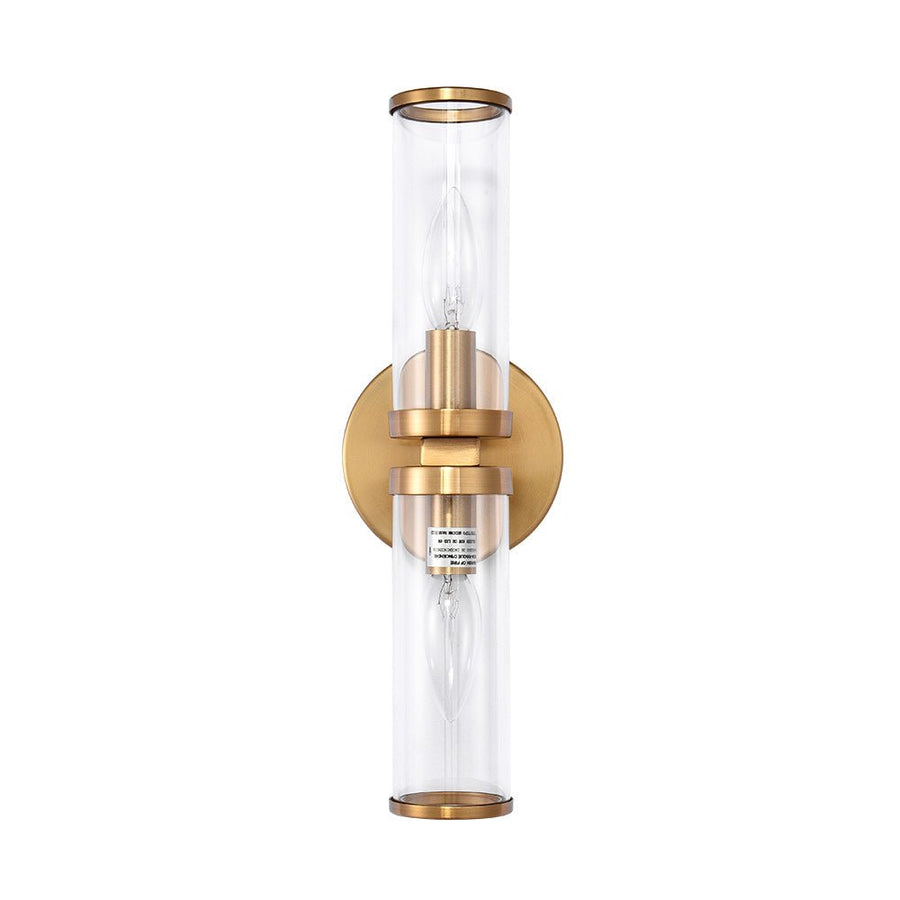 LightFixturesUSA-Modern 2-Light Double Glass Cylinder Wall Light-Wall Sconce-Brass-