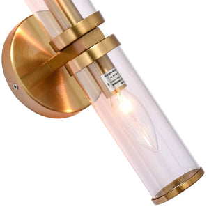 LightFixturesUSA-Modern 2-Light Double Glass Cylinder Wall Light-Wall Sconce-Brass-