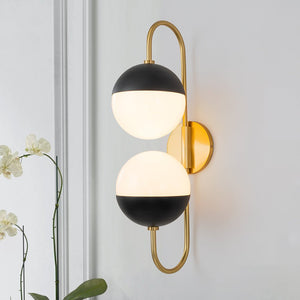 LightFixturesUSA-Modern 2-Light Double Goose Arm Globe Wall Sconce-Wall Sconce-Brass-