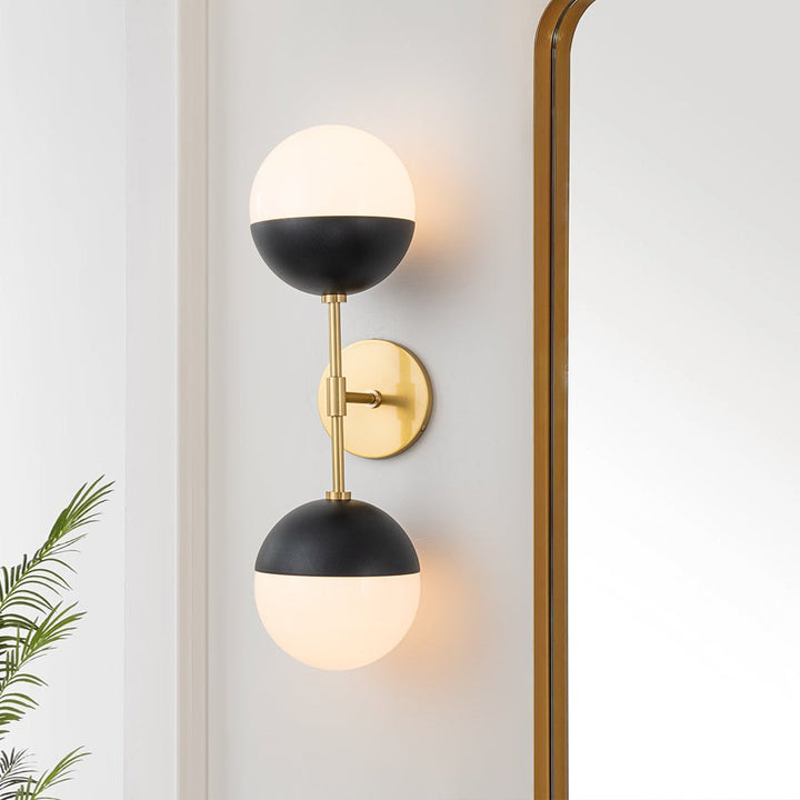 LightFixturesUSA-Modern 2-Light Opal Glass Globe Wall Sconce-Wall Sconce-Brass-