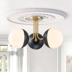 LightFixturesUSA-Modern 3-Light Milky Glass Globe Ceiling Light-Ceiling Light-Brass-