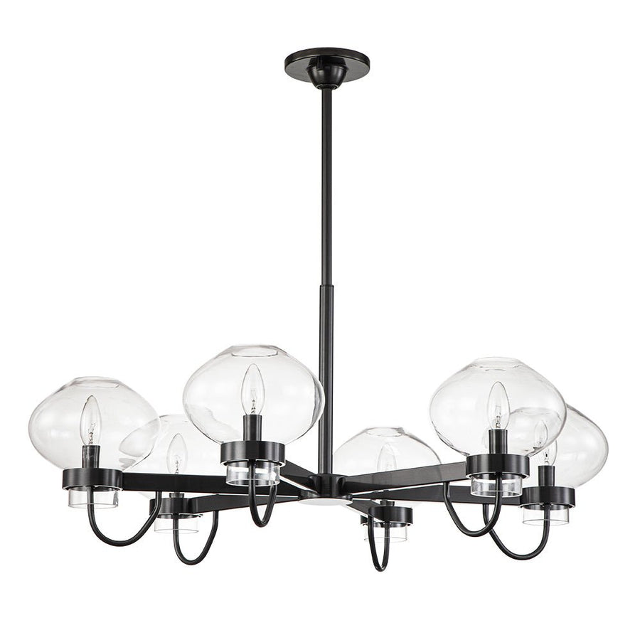 LightFixturesUSA-Modern 6-Light Candle Style Clear Glass Round Chandelier-Chandelier-Black-