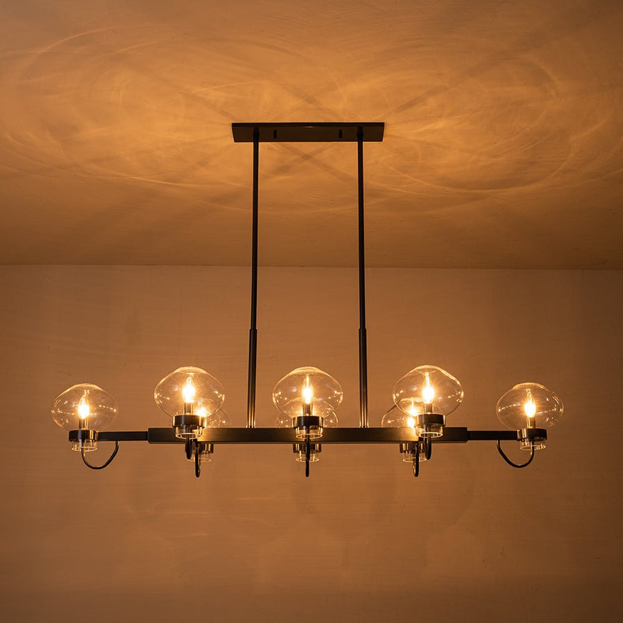 LightFixturesUSA-Modern 8-Light Candle Style Glass Shade Island Chandelier-Chandelier-Black-