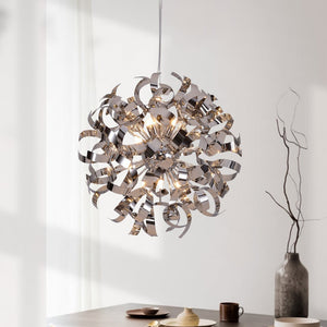 LightFixturesUSA-Modern Chrome Blast Ribbon Pendant Light-Chandelier-12 Lt-