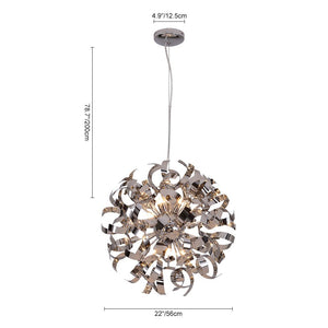 LightFixturesUSA-Modern Chrome Blast Ribbon Pendant Light-Chandelier-8 Lt-