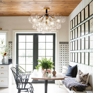 LightFixturesUSA-Modern Cluster Glass Bubble Chandelier / Semi Flush-Chandelier-White-20 Globes
