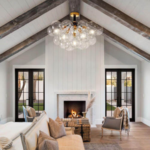 LightFixturesUSA-Modern Cluster Glass Bubble Chandelier / Semi Flush-Chandelier-White-20 Globes
