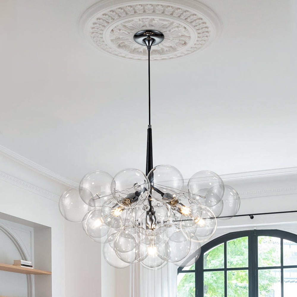 Modern Cluster Bubble Chandelier Trichromatic Light, Mid-Century Glass