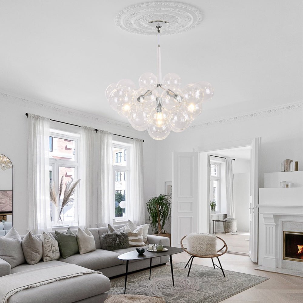 TinHon 8-Light Nickel Chandelier With Clear Glass Globe Bubbles, Modern Adjustable Height Pendant Light For Dining Room, Foyer