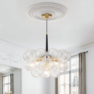 LightFixturesUSA-Modern Cluster Ribbed Glass Globe Bubble Chandelier-Chandelier-Black-6-Lt
