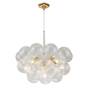 LightFixturesUSA-Modern Cluster Ribbed Glass Globe Bubble Chandelier-Chandelier-White-6-Lt