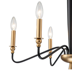 LightFixturesUSA-Modern Farmhouse 6-light Candle Style Chandelier-Chandelier-Black + Gold-