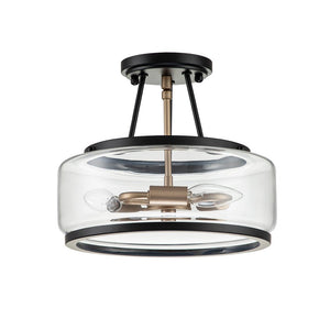 LightFixturesUSA-Modern Farmhouse Drum Glass Semi Flush Mount-Ceiling Light--