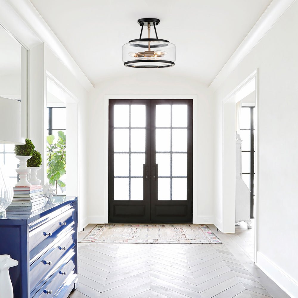 Modern Farmhouse Drum Glass Semi Flush Mount | LightFixturesUSA | Clear ...