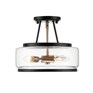 LightFixturesUSA-Modern Farmhouse Drum Glass Semi Flush Mount-Ceiling Light--