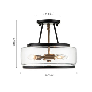 LightFixturesUSA-Modern Farmhouse Drum Glass Semi Flush Mount-Ceiling Light--