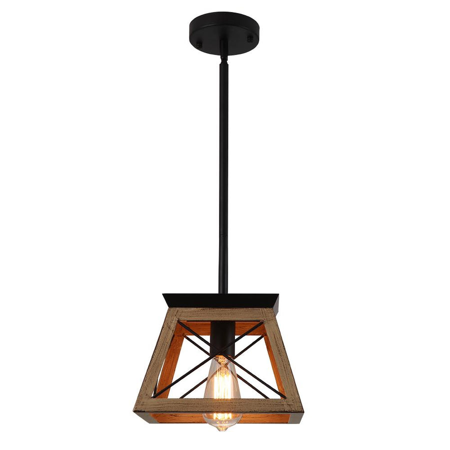 LightFixturesUSA-Modern Farmhouse Geometric Lantern Pendant Light-Pendant Light-Brown-