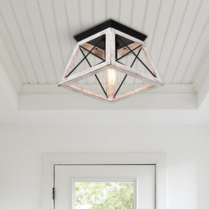 LightFixturesUSA-Modern Farmhouse Square Flush Mount Light-Ceiling Light-Beige Grey-