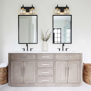 LightFixturesUSA-Modern Glam Crystal Bathroom Vanity Light-Wall Sconce-Black+Gold-2-Lt