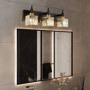 LightFixturesUSA-Modern Glam Crystal Bathroom Vanity Light-Wall Sconce-Black+Gold-3-Lt