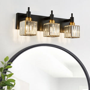 LightFixturesUSA-Modern Glam Crystal Bathroom Vanity Light-Wall Sconce-Black+Gold-3-Lt