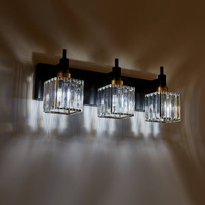 LightFixturesUSA-Modern Glam Crystal Bathroom Vanity Light-Wall Sconce-Black+Gold-4-Lt
