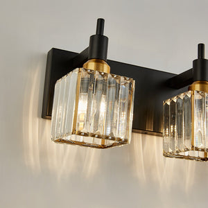LightFixturesUSA-Modern Glam Crystal Bathroom Vanity Light-Wall Sconce-Black+Gold-4-Lt