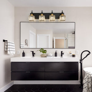 LightFixturesUSA-Modern Glam Crystal Bathroom Vanity Light-Wall Sconce-Black+Gold-4-Lt