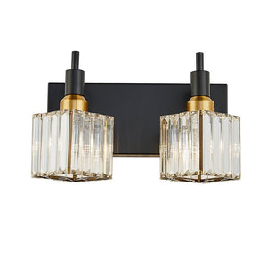 LightFixturesUSA-Modern Glam Crystal Bathroom Vanity Light-Wall Sconce-Black+Gold-4-Lt