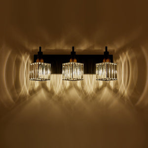 LightFixturesUSA-Modern Glam Crystal Bathroom Vanity Light-Wall Sconce-Black+Gold-4-Lt