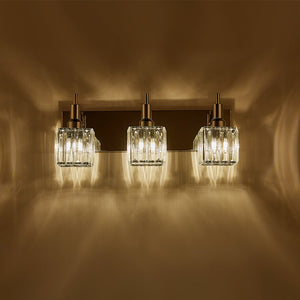 LightFixturesUSA-Modern Glam Crystal Bathroom Vanity Light-Wall Sconce-Black+Gold-4-Lt