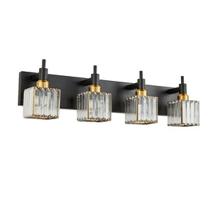 LightFixturesUSA-Modern Glam Crystal Bathroom Vanity Light-Wall Sconce-Black+Gold-4-Lt