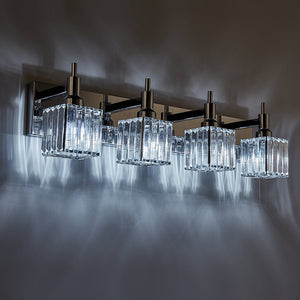 LightFixturesUSA-Modern Glam Crystal Bathroom Vanity Light-Wall Sconce-Black+Gold-4-Lt