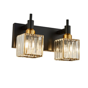 LightFixturesUSA-Modern Glam Crystal Bathroom Vanity Light-Wall Sconce-Black+Gold-4-Lt