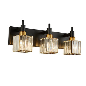 LightFixturesUSA-Modern Glam Crystal Bathroom Vanity Light-Wall Sconce-Black+Gold-4-Lt