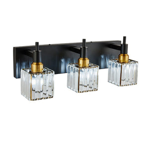 LightFixturesUSA-Modern Glam Crystal Bathroom Vanity Light-Wall Sconce-Black+Gold-4-Lt
